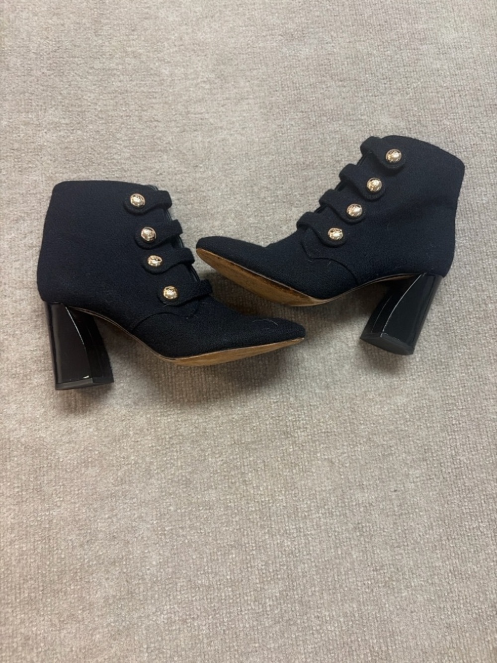 Tory Burch Marisa Boots Black Wool Felt Button Detail Patent Heel Women’s 9M